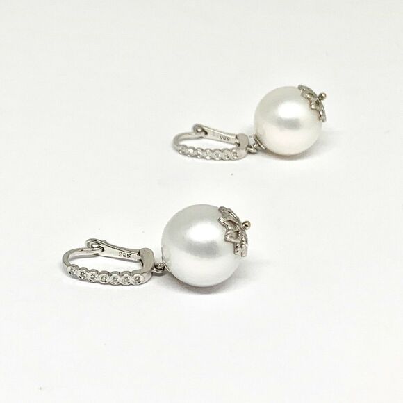 Diamond Large South Sea Pearl Earrings 14k Gold 13 mm Certified $4,950 915306 - Picture 4 of 9